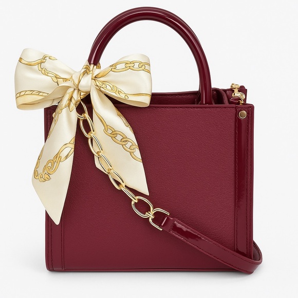 Passion of Essence Handbags - Burgundy Vegan Leather Chain Handle Satchel – Chic Structured Crossbody Purse